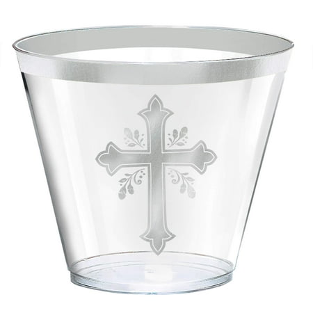 

amscan Holy Day Clear and Metallic Silver Plastic Party Tumblers 9 Oz 30 Ct. (350539)