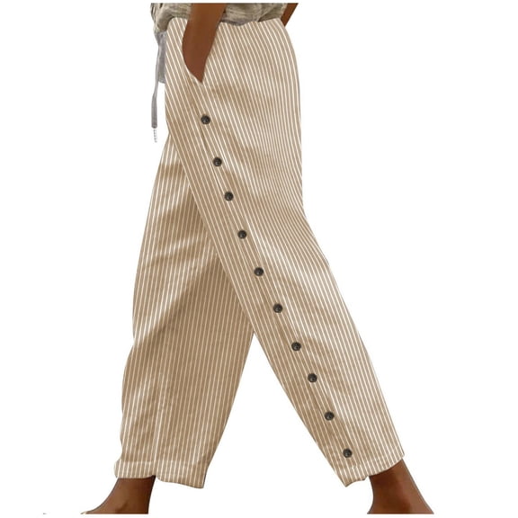 ZZwxWA Linen Capris for Women Elastic Waisted Drawstring Capri Pants with Pockets Side Button Casual Summer Cropped Pants Holiday