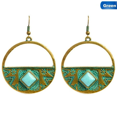 Rustic Jewelry Display Ideas KABOER New Rustic Blue Stone Big Circle Dangling Chandelier Earrings Bohemian Jewelry Ethnic Jewelry Women Gift for her Boho ()