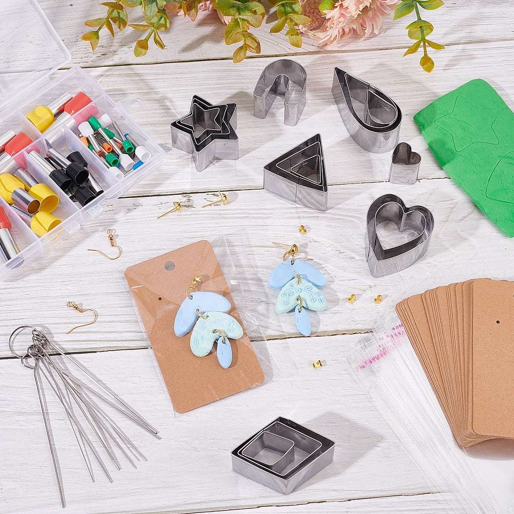 DIY Earring Making Finding Kit Including Column Clay Cutter Sets Brass Earring Hooks Nylon Brushes Plastic & Iron Ear Nuts