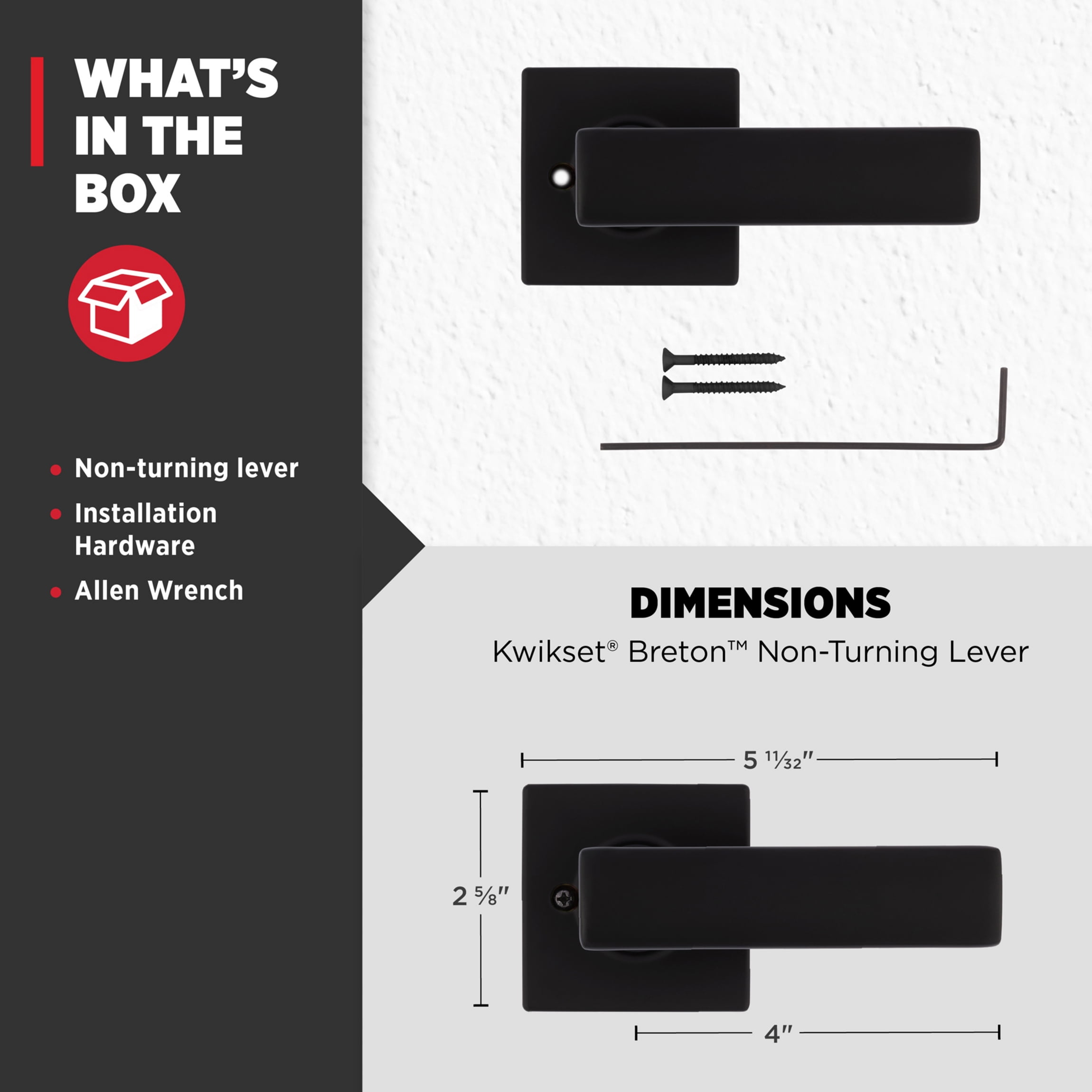Kwikset Breton Square Half-Dummy Lever Doorknob Matte Black