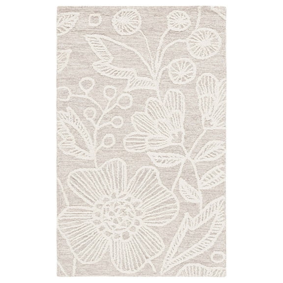 SAFAVIEH Jardin Natalie Floral Wool Area Rug, Natural/Ivory, 3' x 5'