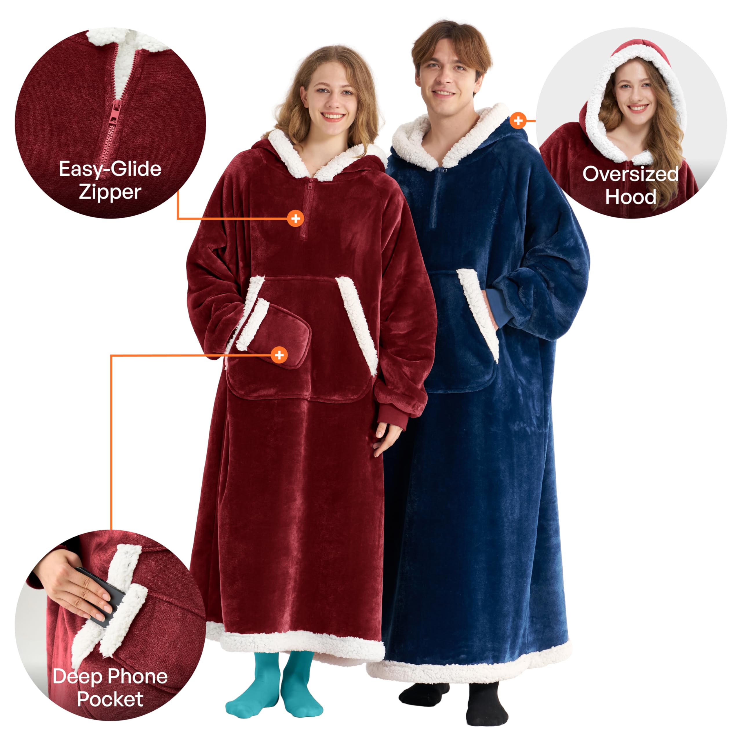 Joyfy Wearable Blanket Hoodie, Long Hooded Blanket Sweatshirt, Oversize Hoodie for Women and Men,Clothing Gift for Women Men Mom Dad,Giant Hood Pocket and Sleeves for Adult(Burgundy,Regular)