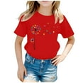 thumbnail image 1 of LUOGENLI T-Shirt pour Filles, Mode Mignonne Imprimée, Col Rond, Manches Courtes, T-Shirt Décontracté d'Été, Hauts Doux, Maxi-Shirts pour Filles, Été 2025, Rouge, 12-14 Ans, 1 of 5