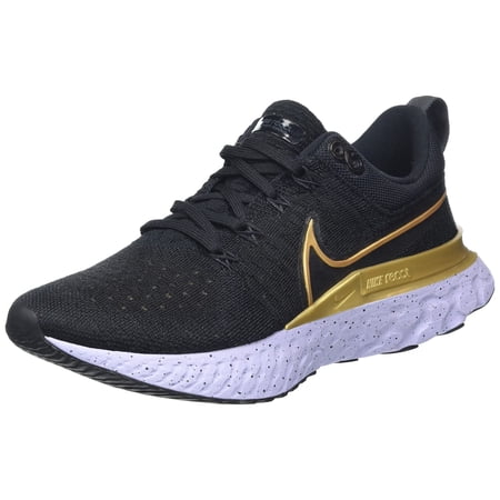 Nike Women's React Infinity Run Flyknit 2 Running Shoe, Black/Metallic Gold-Grey, 8 M US
