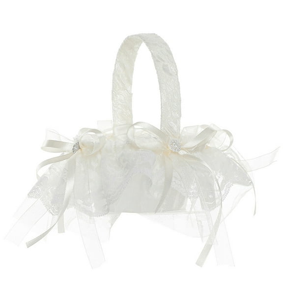 Wedding Flower Girl Basket with Lace & Ribbon – Elegant Fabric Petal Basket for Bridesmaids, Ring Bearers & Ceremony Decoration