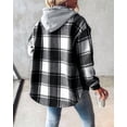 thumbnail image 4 of ChicMe Jackets for Women Plaid Print Hooded Long Sleeve Shacket Fleece Lined Lightweight Casual Jacket Black-L, 4 of 9