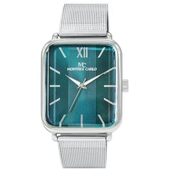 43mm Montres Carlo Men's Luxury Metal Mesh Band Sport Analog Fashion Dress Watch (Silver/Blue)
