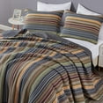 thumbnail image 3 of Chezmoi Collection Avery Striped Cotton Quilt Set Oversized King Size, 3-Piece Soft Pre-Washed 100% Cotton Quilt, Multi-Color Green, 3 of 9