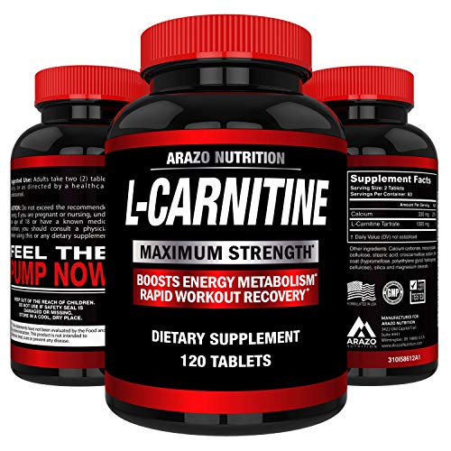 LCarnitine 1000mg Servings 120 Tablets Carnitine Amino Acid Arazo Nutrition USA