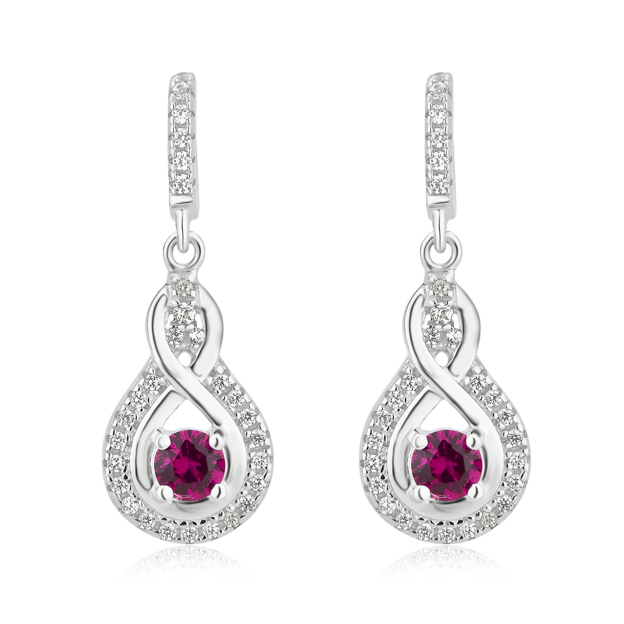 Arista 1 1/5 Carat T.W. Created Ruby and White Sapphire Halo Women's Drop-Dangling Earring in Sterling Silver