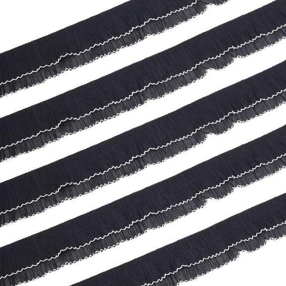 6 Yards 2 Layers Lace Ribbon Polyester 2-5/8Inch Wide Black Ruffle Fabric Ribbon with White Edge Pleated Gathered Chiffon Lace Trim for DIY Sewing Wedding Bridal Dress Decoration