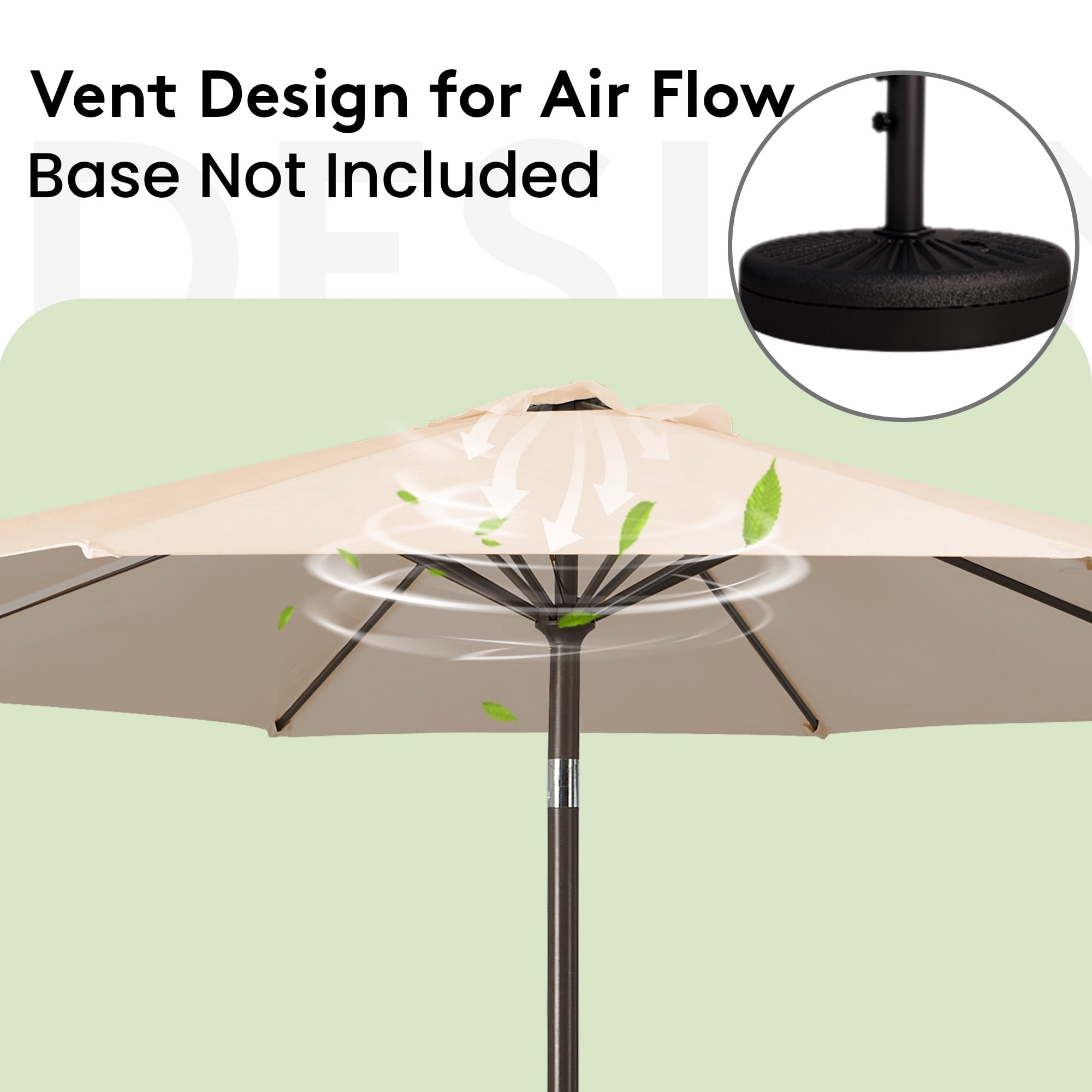 NAPWANT 9ft Patio Umbrella, 8 Sturdy Ribs Outdoor Table Umbrella with Push-Button Tilt & Crank for Garden, Deck, and Pool Beige