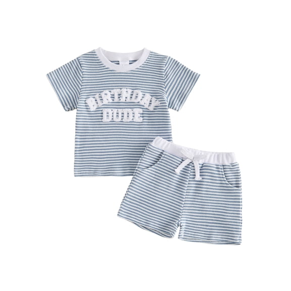 BemeyourBBs Toddler Baby Boys Birthday Outfits 1 2 3 4 Years Old Birthday Summer Clothes Birthday Dude Letter Embroidery Short Sleeves T-Shirt and Elastic Waist Pockets Shorts Set