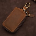 thumbnail image 2 of Double-layer Cowhide Key Bag Zip Type Leather Key Wallet Pouch Bag for Men Women Gift, 5.5*9*4cm, 2 of 10