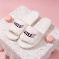 thumbnail image 4 of BOERTEU Women Striped Embroidered Fuzzy Open Toe House Slippers, 4 of 6