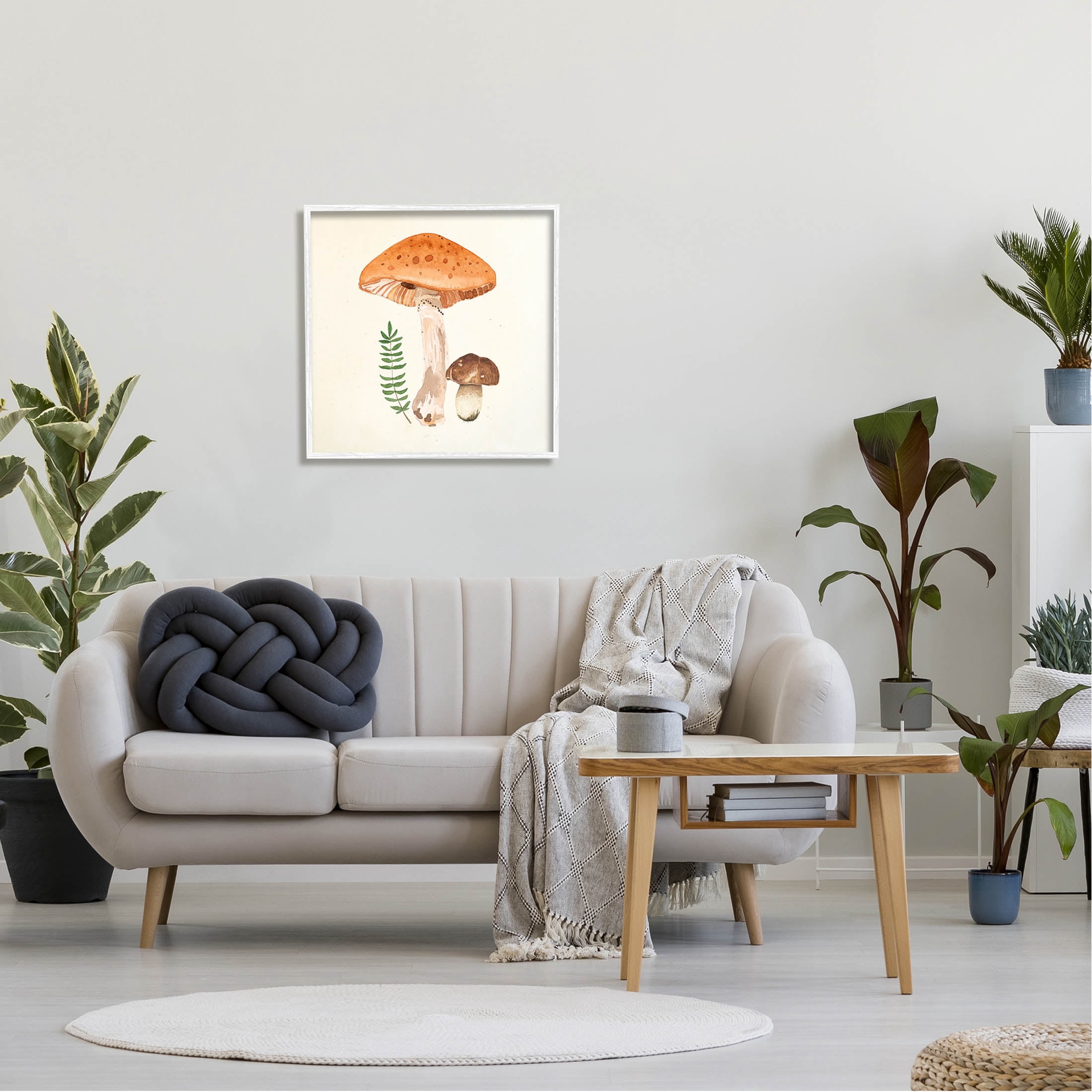 Woodland Mushroom Botanical Fern Botanical & Floral Graphic Art White Framed Art Print Wall Art