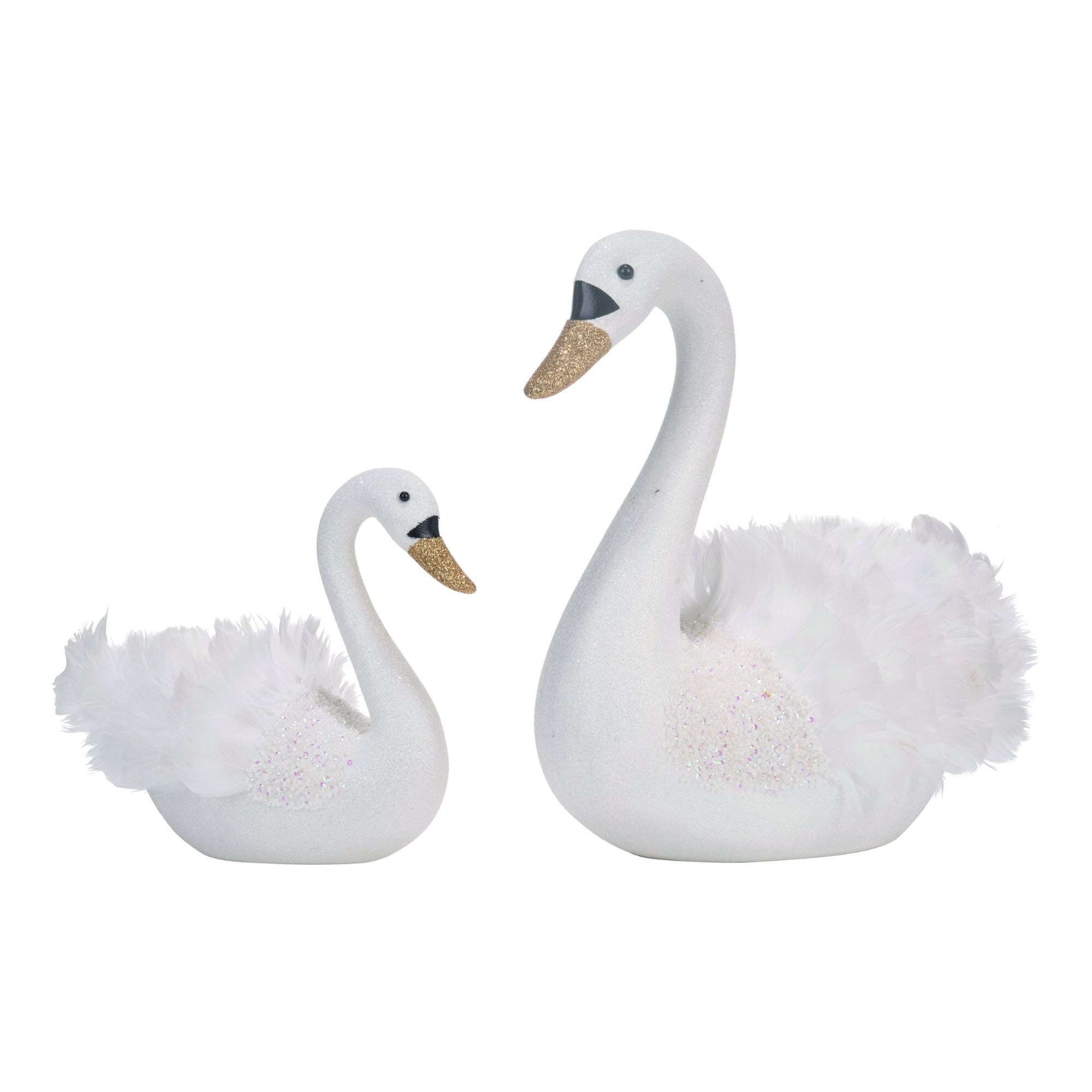 Contemporary Home Living Set of 2 White Glittered Swan Figures 13
