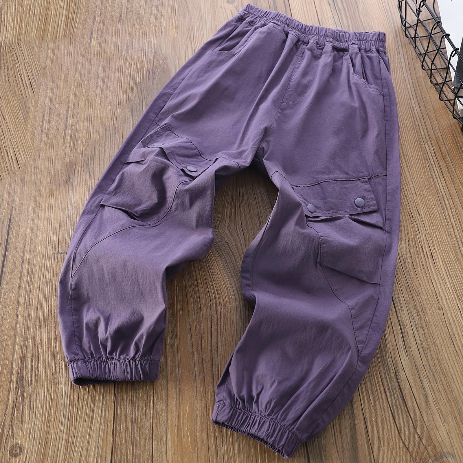 HAOTAGS Mosquito Proof Pants for Toddler Boys Elastic Waist Loose with Pockets Lightweight Kids Joggers Pants Purple 8 Years