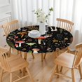 thumbnail image 3 of Colorful Mushroom Leaf Black Pattern Round Fitted Tablecloth with Elastic Edge,Dining Table Cover Waterproof,Outdoor Round Tablecloth for Camping,Dining,Indoor and Outdoor, 3 of 7