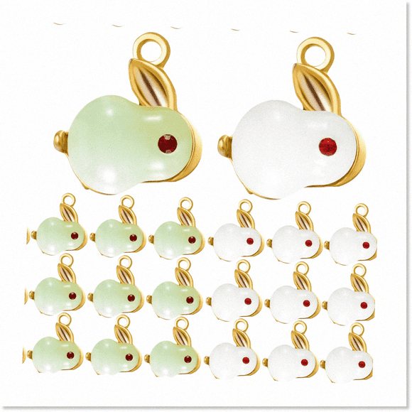 20Pcs Pendentifs de Charme de Lapin de Jade - Perles de Lapin pour la Fabrication de Bijoux - Bracelet Collier Boucle d'Oreille Bricolage - Accessoires de Porte-Clés Faits à la Main