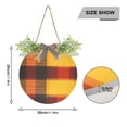 thumbnail image 3 of Orange Plaid Pattern Front Door Porch Decoration Hanging Sign with Artificial Green Plants and Bow for Home Outdoor Indoor, 3 of 7