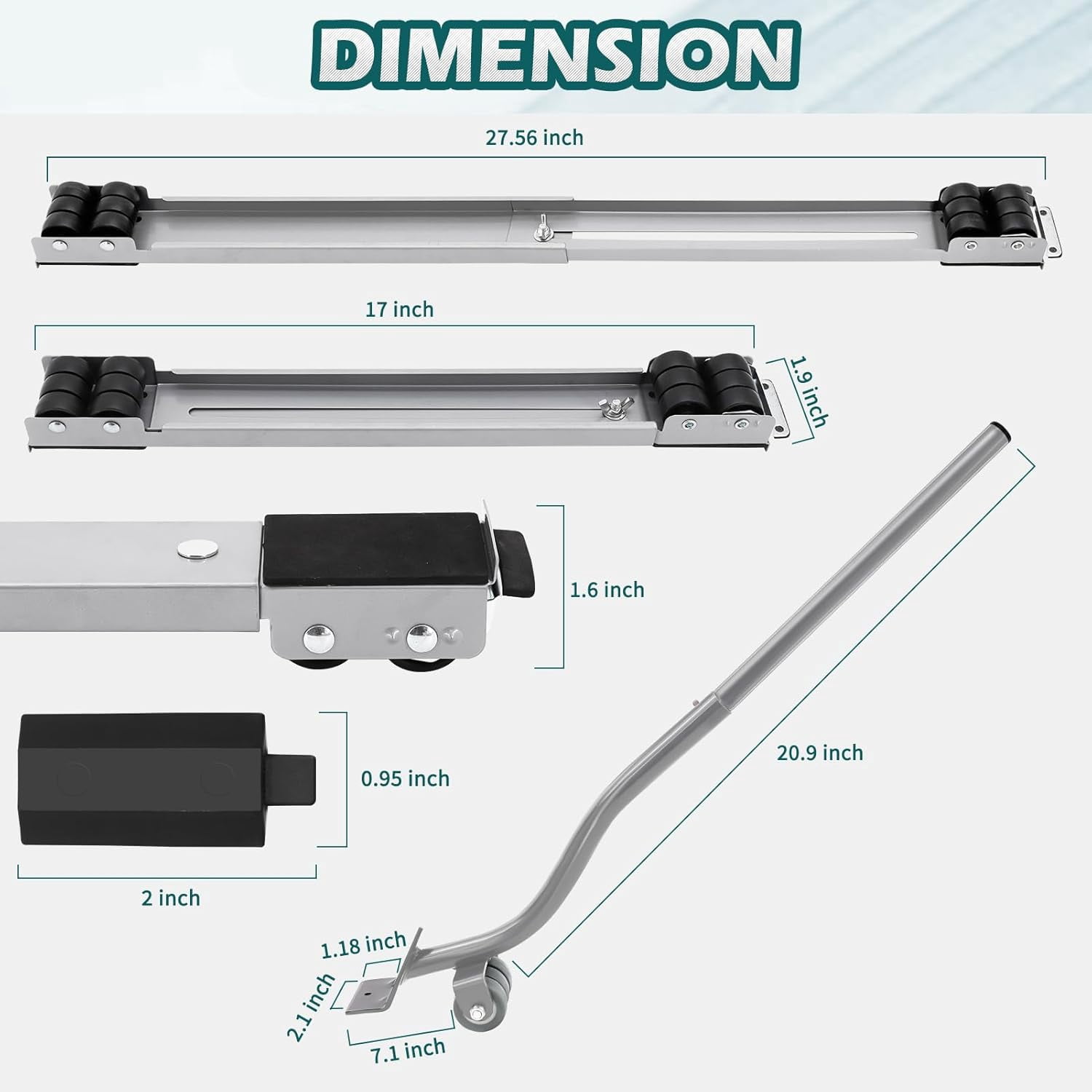 Appliance Rollers with Upgraded Furniture Lifter Tools, Extendable Appliance Heavy Duty Furniture Mover with Wheels Stand Sliders Washers Dryers Moving Base Kitchen Refrigerators Sofa Countertop Grey