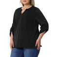 thumbnail image 4 of Agnes Orinda Women's Plus Size Chiffon Top V Neck Rolled Up Long Sleeve Pleated Back Shirts Casual Blouses Tops 4X Black, 4 of 6
