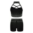 thumbnail image 4 of Mufeng Girls Gymnastics Ballet Dancewear 2Pcs Shiny Rhinestone Crop Top And Shorts Set Dance Stage Performance Outfit Black 14, 4 of 5
