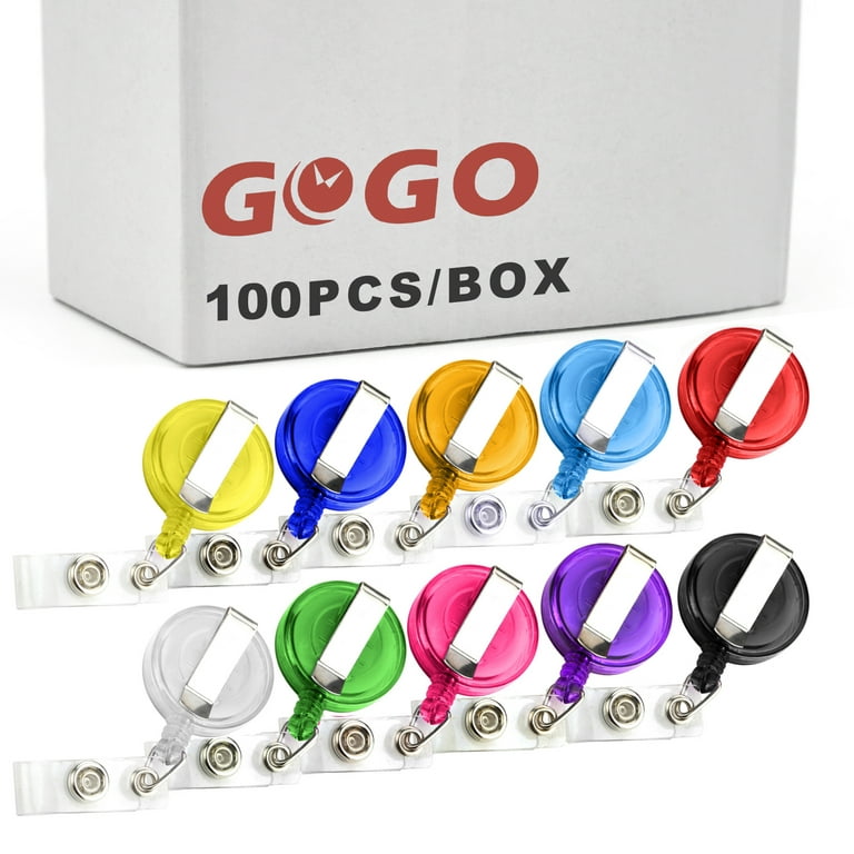 GOGO 100PCS Secure Retractable Badge Holder ID Reel Clip On  Card-Transparent Assorted