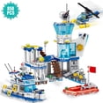 thumbnail image 2 of Set de bloques de construcción para comisarías de policía, 800 piezas, con barco, barco y helicóptero, 2 of 8