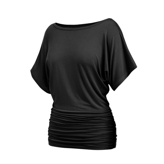 Womens Casual T Shirts Dolman Top Breathable Basic Short Sleeve Shirts Boat Neck Ruched Tops Summer Lightweight Clothes