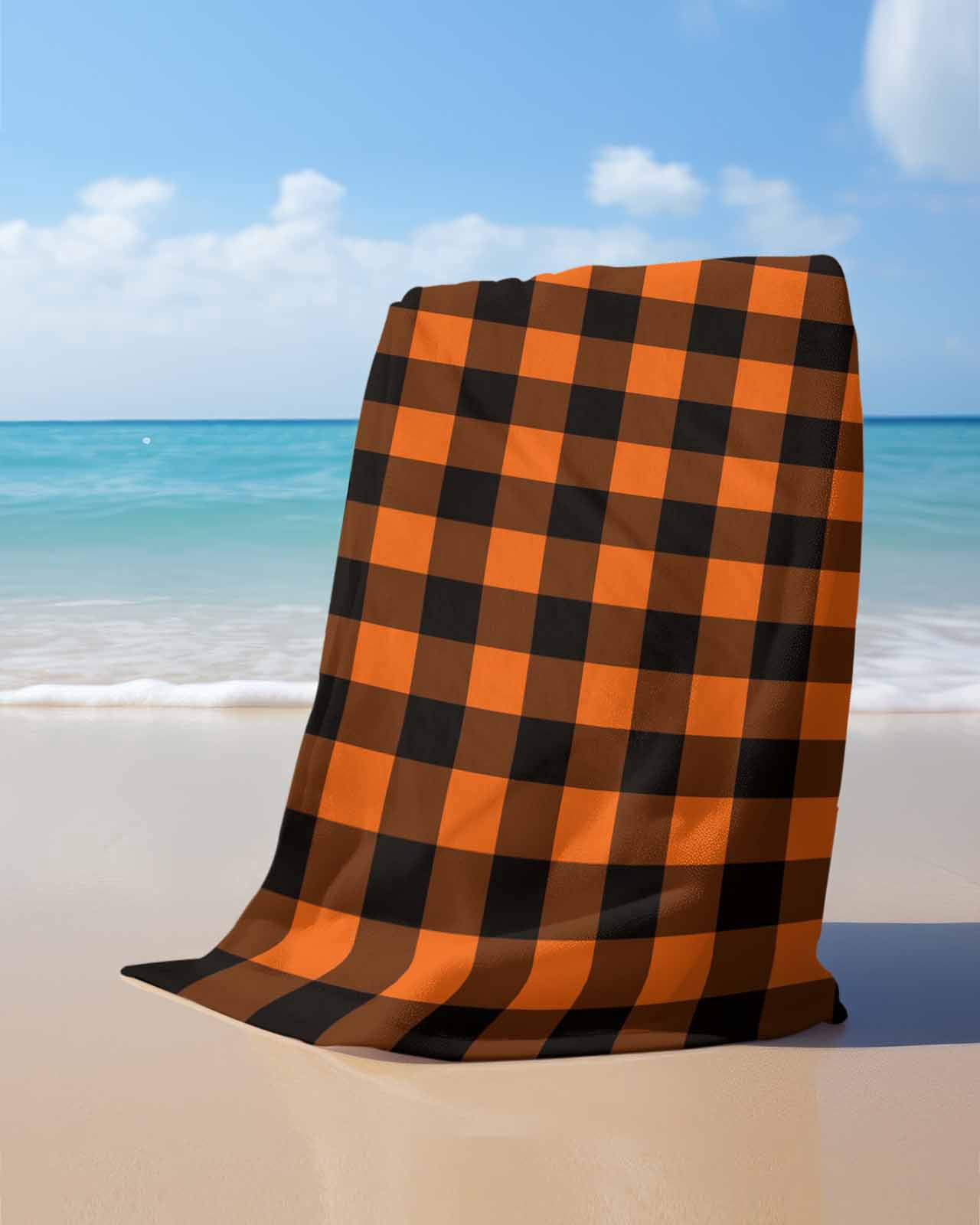 Black Orange Plaid Beach Towels Oversized Super Absorbent, Farmhouse Buffalo Check Gingham Lightweight Bath Towel Quick Dry Sets For Bathroom/Pool/Rv Camping/Beach Play/Gym Room/Picnic 31"x62"