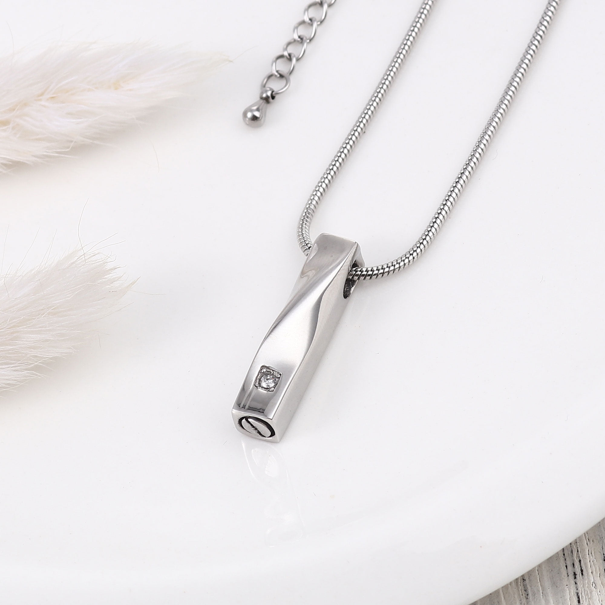 Anavia Stainless Steel Silver Crystal Rhinestone Elegant Bar Pendant for Ashes Holder Urn Pendant Jewelry Cremation Urn Memorial Keepsake Necklace with Free Funnel Kit and Velvet Jewelry Box