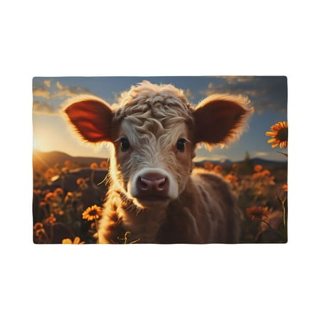 

Table Placemats Set of 4 - Sunset Sunflower Small Cow 12x18 In Faux Linen Double Heat Resistant Place Mats Cloth Indoor/Outdoor Placemats Washable Table Mats for Dining Kitchen Party
