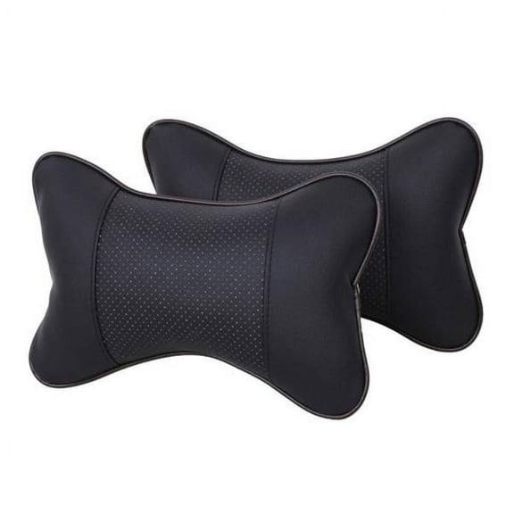 Topvent 1Pc Black Car Seat Head Neck Rest Leather Support Cushion Pad Headrest Bone(Black)