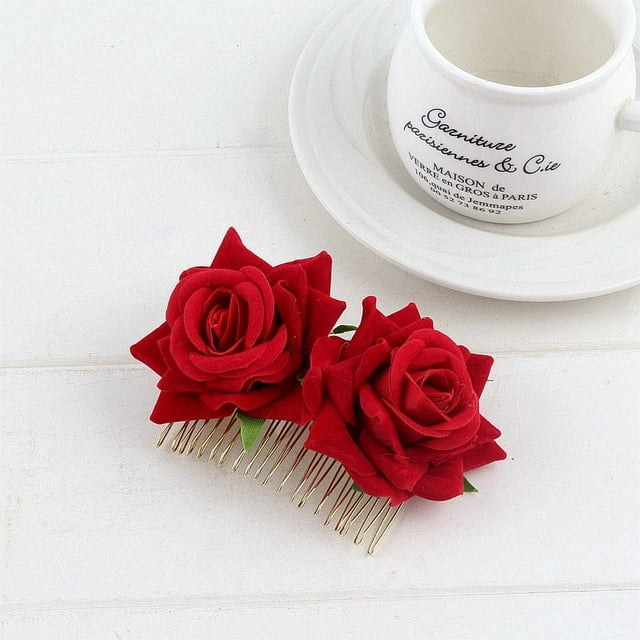 Xiao Hua Paquete de 2 peinetas con rosas, accesorios para el pelo de boda para mujer, diseño de bailarina de flamenco (rojo)