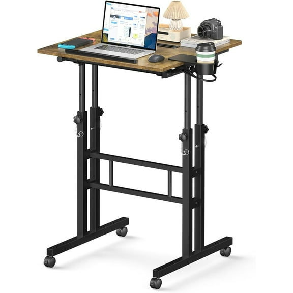 Small Standing Desk with Wheels, Mobile Stand Up Desk, Portable Standing Table on Wheels for Walking Pad, Rolling Computer Desk Adjustable Height, Tall Table