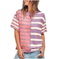 thumbnail image 2 of Tittly T Shirts for Women Spring Tops for Women Womens Summer Striped Shirts Casual Color Block Short Sleeve Tops Loose Fit Crew Neck Tees Tshirts Shirts Basic Tees Pink L, 2 of 9