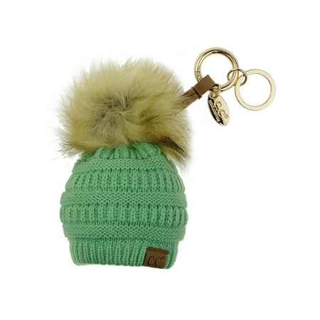 NYFASHION101® Pom Pom Beanie Key Chain Key Ring Handbag Tote Accessory - Mint
