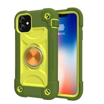 for iPhone 11 Case with Ring Stand, Heavy Duty Military Grade Rugged Shockproof Silicone Rubber Magnetic Kickstand Holder Case for Women Girls For iPhone 11, Green Yellow