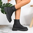 thumbnail image 6 of Black Booties TKYCMSUAKI Sole Combat Ankle Bootie for Women Lace up Side Zipper Riding Short Booties Round Toe Chunky Block Heel Ankle Booties, 6 of 10