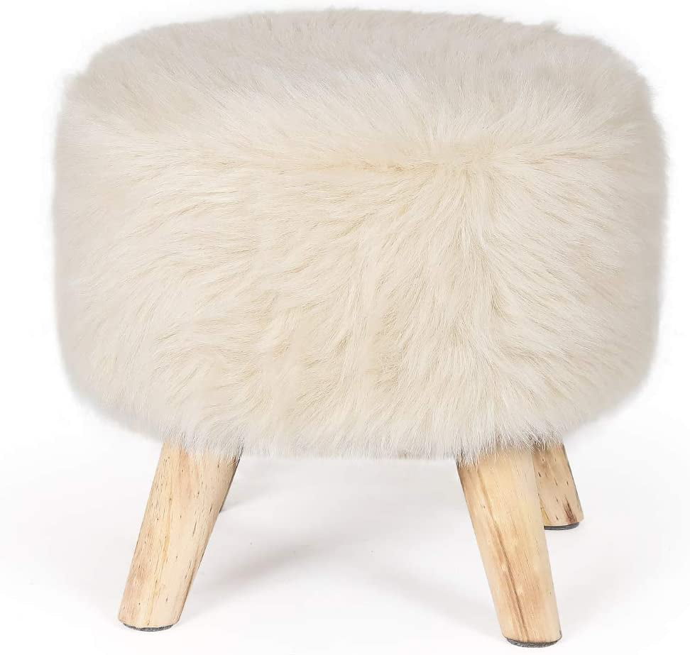 2Pcs Square Wooden Wood Footstool Ottoman Pouffe Chair Stool Fabric Cover