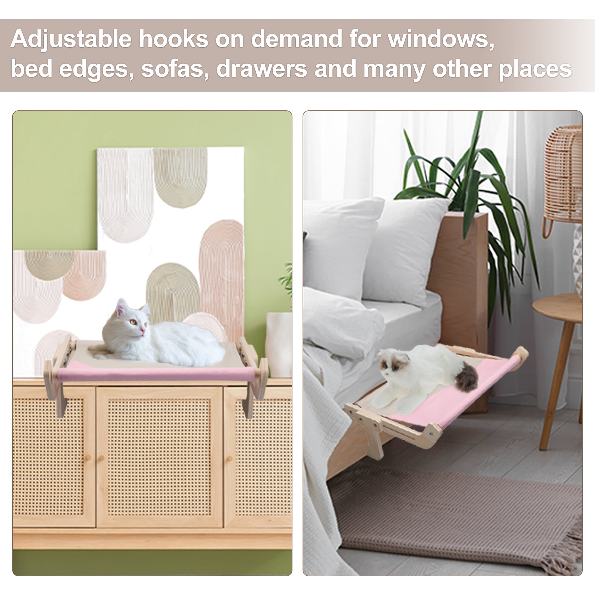 Unique Bargains Cat Window Perch Cat Perch with Sturdy Wood and Stainless Steel Frame Cat Window Hammock Adjustable Cat Window Bed 17.52"x14.17"x6.3" Pink