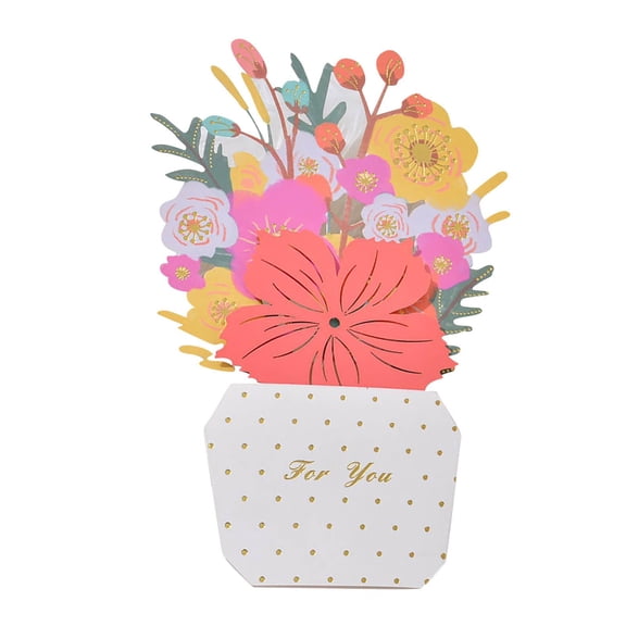 Fiaya Women Pop Up Flower Bouquet Card, 1Pc Mother's Day Flower Pot Greeting Cards, Creative Gift Cards Blank Inside for Mother's Day Party Supplies, 4.3 x 6.4 Inches (B)