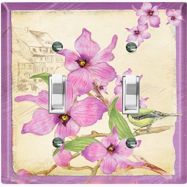 Metal Light Switch Plate Cover Antique Floral Hummingbird Home Sketch Purple FLW100