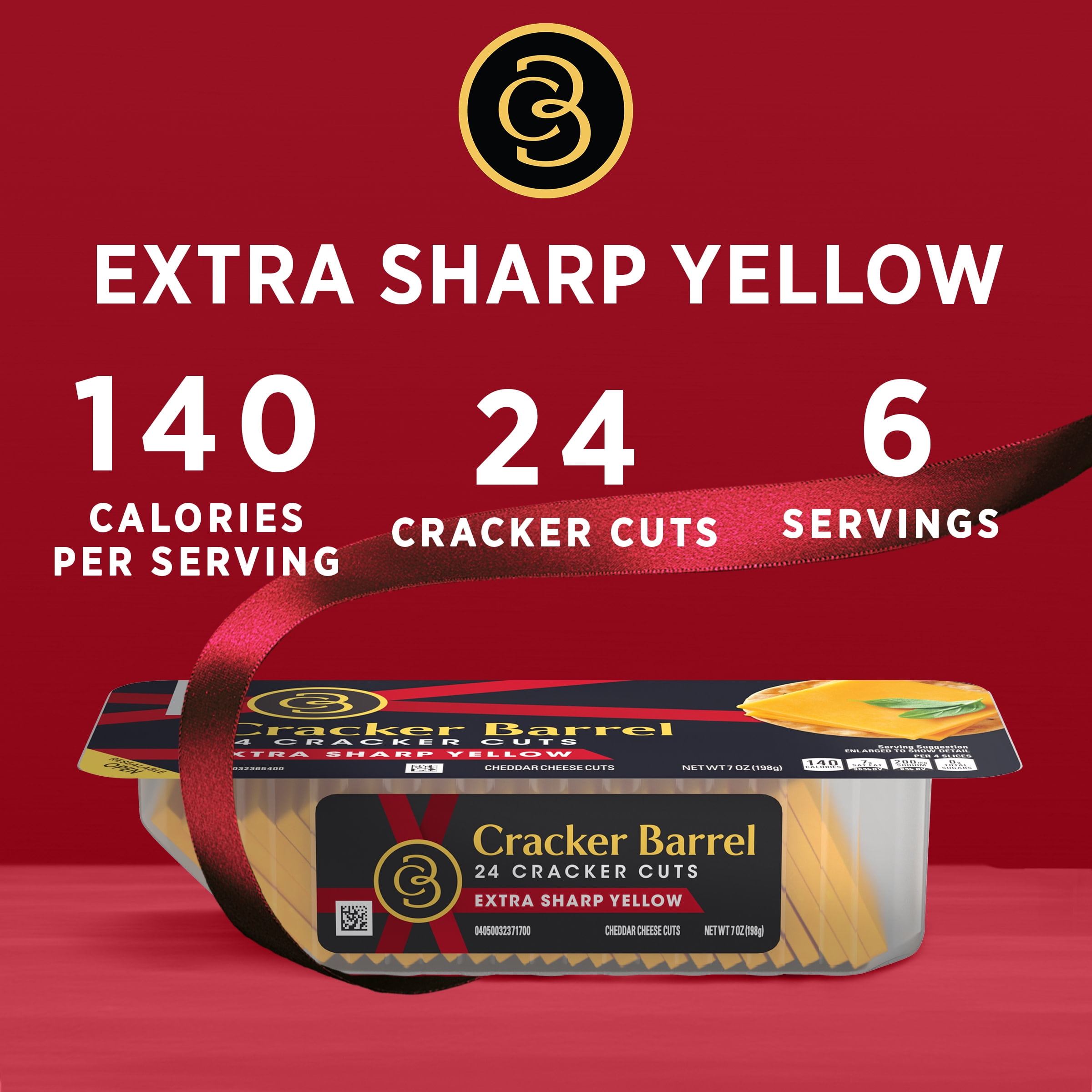 Cracker Barrel Cracker Cuts Extra Sharp Yellow Cheddar Cheese Slices, 24 ct Tray