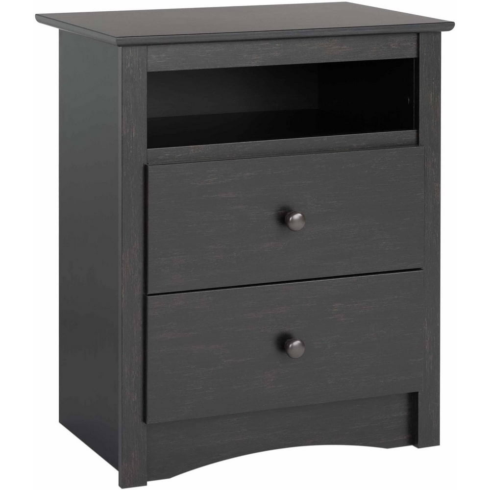 Prepac Sonoma Tall 2Drawer Nightstand with Open Shelf, Washed Black