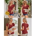 thumbnail image 3 of Camisetas de maternidad Ekouaer, 3 paquetes, cuello en V, manga corta, negro/gris/rojo vino, 3 of 6