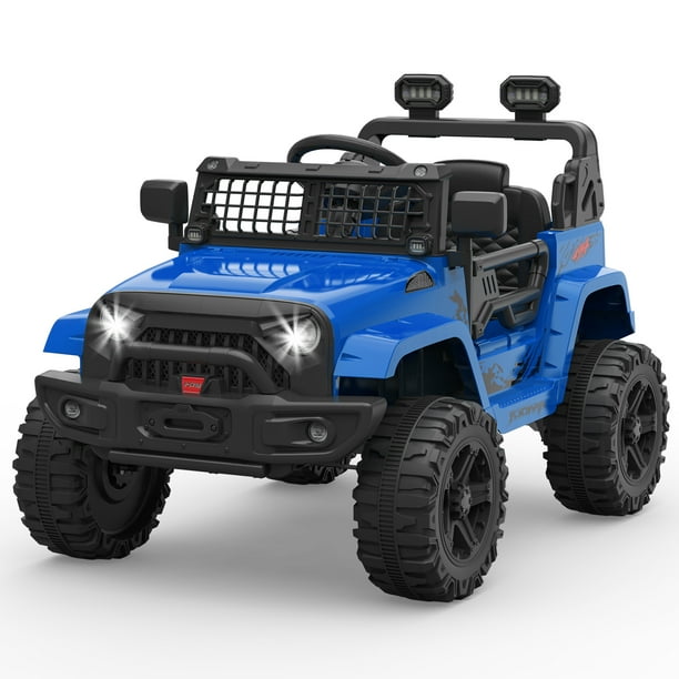 Camión eléctrico para montar 12V con control remoto, suspensión de resorte, luces LED, Bluetooth, 2 velocidades, juguete para niños +3 años (negro)